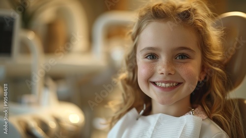 Happy Young Girl Smiling in Dental Chair at Pediatric Dental Office During Morning Appointment