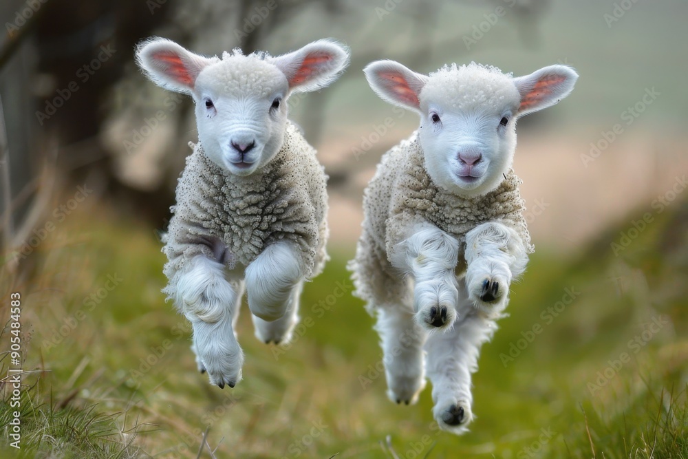 Obraz premium Lambs: Playful and Cute Newborn Baby Animals in a Spring Farm Setting