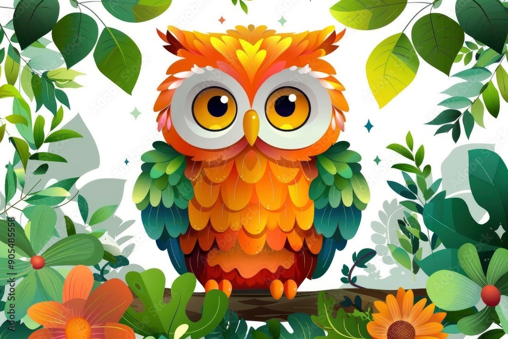 Fototapeta premium Adorable Owl in a Lush Forest Setting