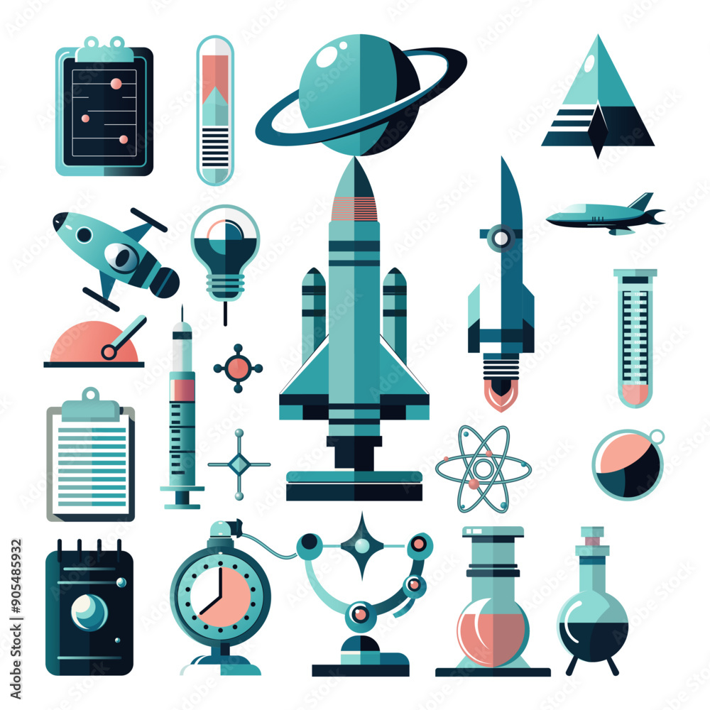 Objetos Cientificos.epscientific objects, scientific icons, science, matter, universe, rocket, nasa, calculations, calculator,s