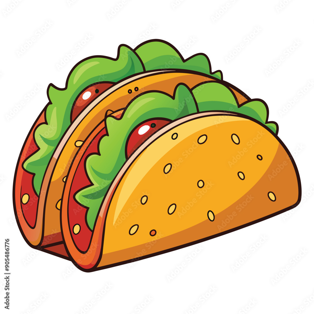 Two Cartoon Tacos with Lettuce, Tomato, and Cheese Fillings Two Cartoon Tacos with Lettuce, Tomato, and Cheese Fillings