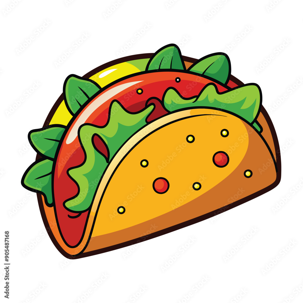 Cartoon Illustration of a Taco with Lettuce and Tomato Filling Cartoon Illustration of a Taco with Lettuce and Tomato Filling