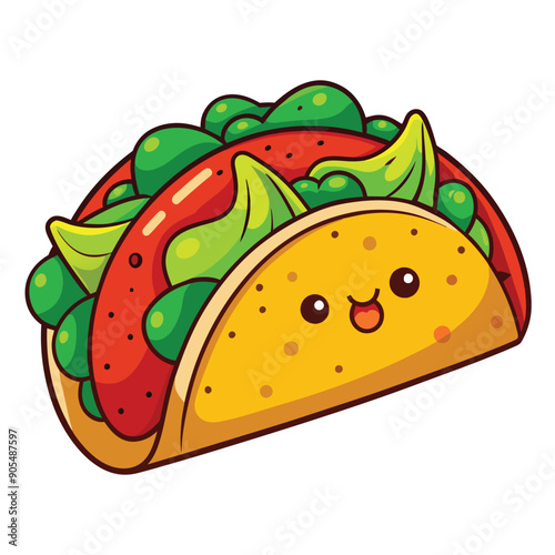 Cartoon Taco with Happy Face and Fillings