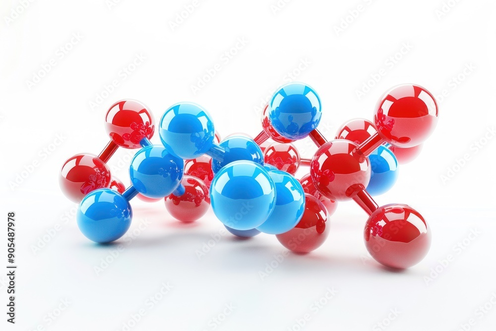 red and blue molecules model Isolated on white background