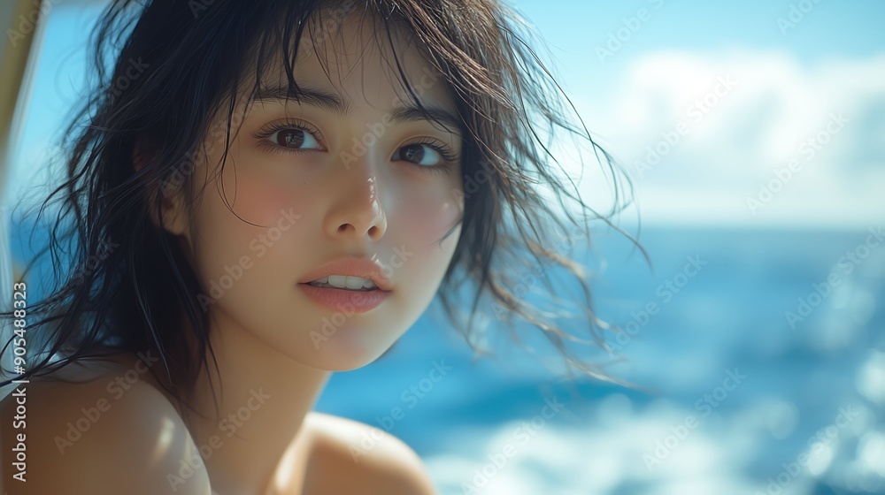 クルージングを楽しむ日本人女性 クルージングを楽しむ日本人女性