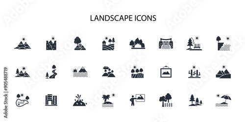 Landscape icon set.vector.Editable stroke.linear style sign for use web design,logo.Symbol illustration.