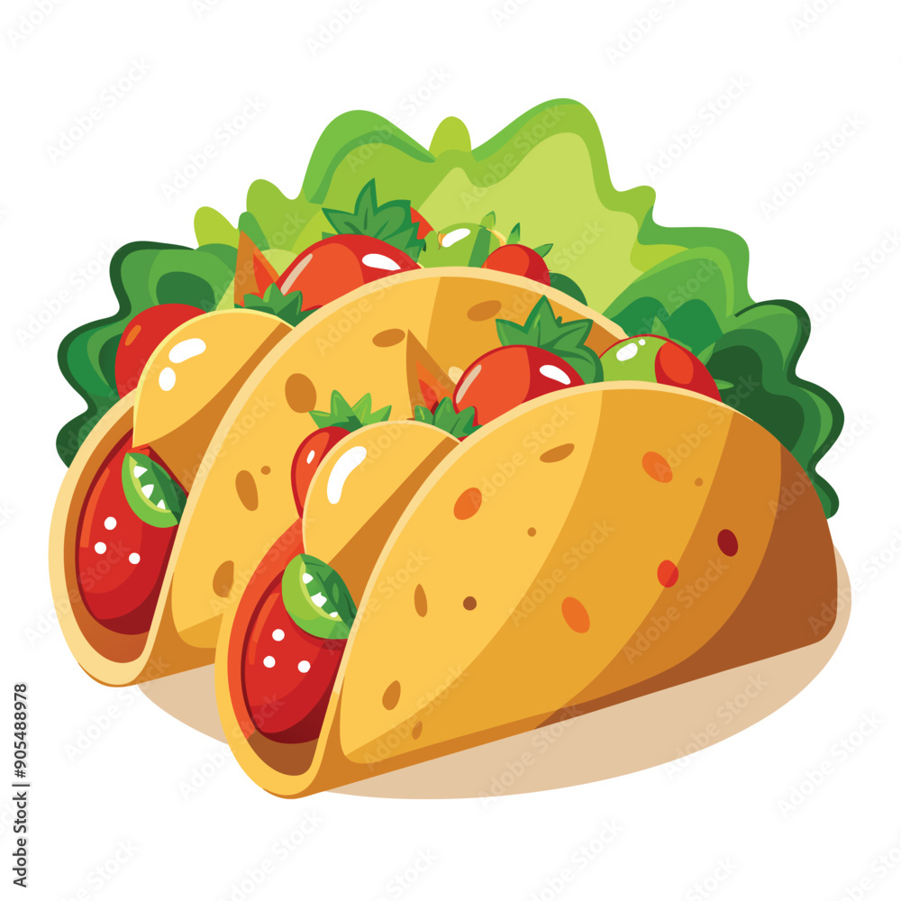 Two Colorful Tacos with Lettuce, Tomatoes, and Green Peppers Two Colorful Tacos with Lettuce, Tomatoes, and Green Peppers
