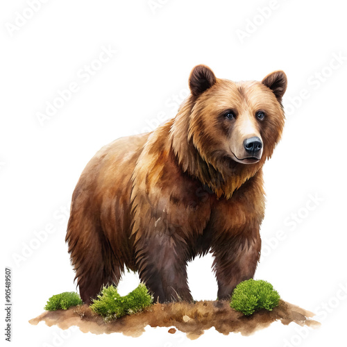 Watercolor clipart majestic bear, forest giant, rich brown, transparent background