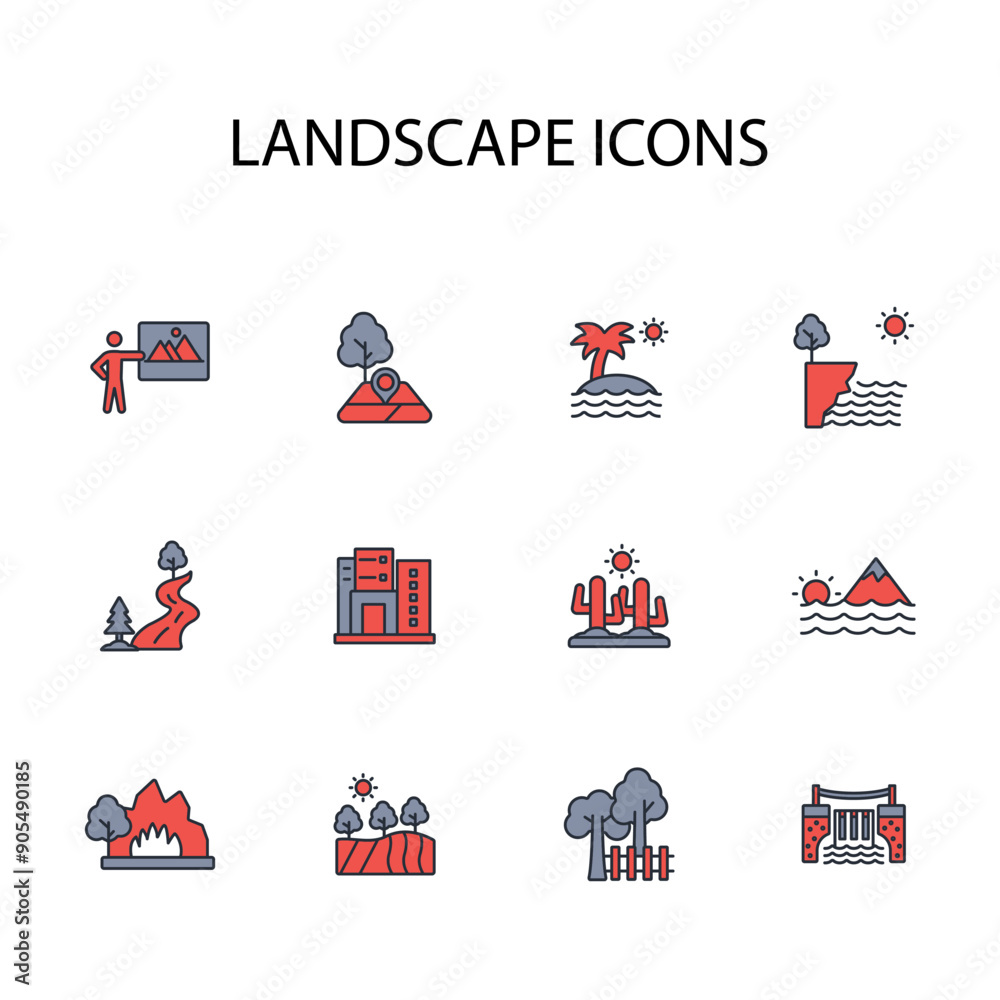 Landscape icon set.vector.Editable stroke.linear style sign for use web design,logo.Symbol illustration. Landscape icon set.vector.Editable stroke.linear style sign for use web design,logo.Symbol illustration.