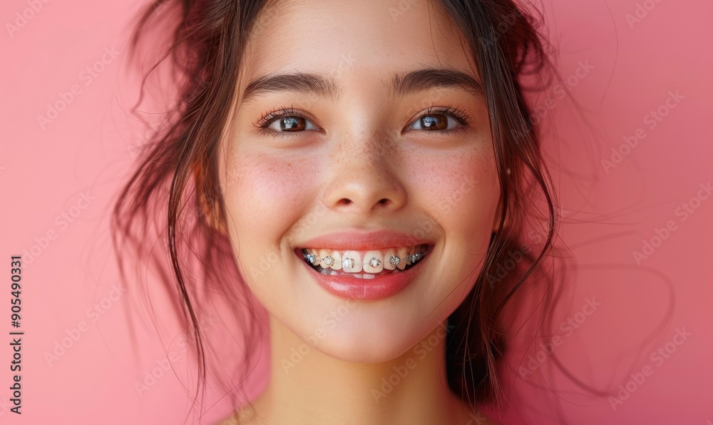 Portrait of a Young Woman with Braces Smiling Portrait of a Young Woman with Braces Smiling