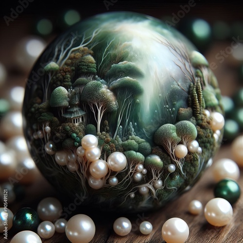 68 66 Enchanted forest pearl Pearls with deep green and earthy h photo