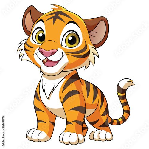 Cartoon Illustration of a Smiling Baby Tiger