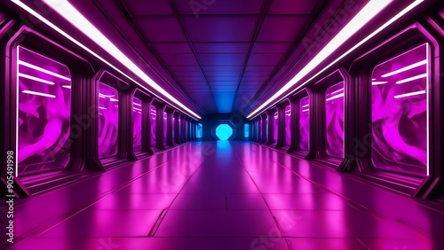 Space Futuristic Reflective Underground Tunnel Room Bright Purple Illustrative Banner Background Wallpaper With Space For Products For Product Backgrounds Presentation 3D Rendering