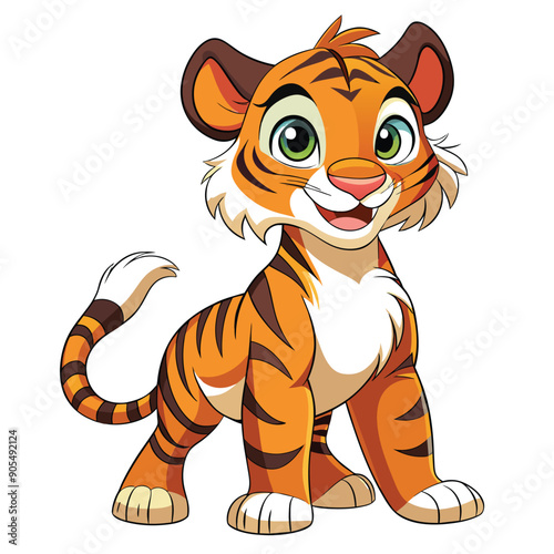 A Cartoon Illustration of a Smiling Tiger Cub