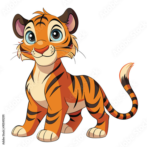 Cute Cartoon Tiger Cub with Black Stripes