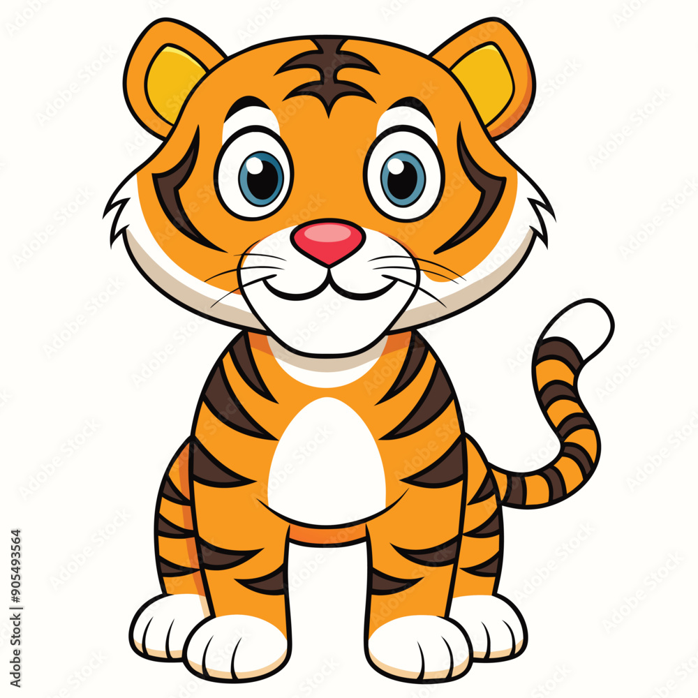 Cartoon Illustration of a Smiling Tiger with Orange and Black Stripes Cartoon Illustration of a Smiling Tiger with Orange and Black Stripes