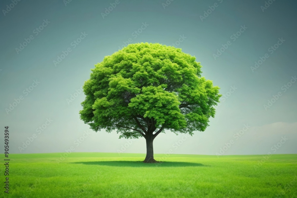 A single, large tree with green leaves stands alone in a field of lush grass under a clear blue sky. This symbolizes nature, growth, life, and hope. A single, large tree with green leaves stands alone in a field of lush grass under a clear blue sky. This symbolizes nature, growth, life, and hope.