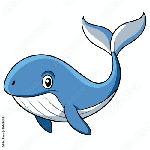 Cartoon illustration of a blue whale with a white belly