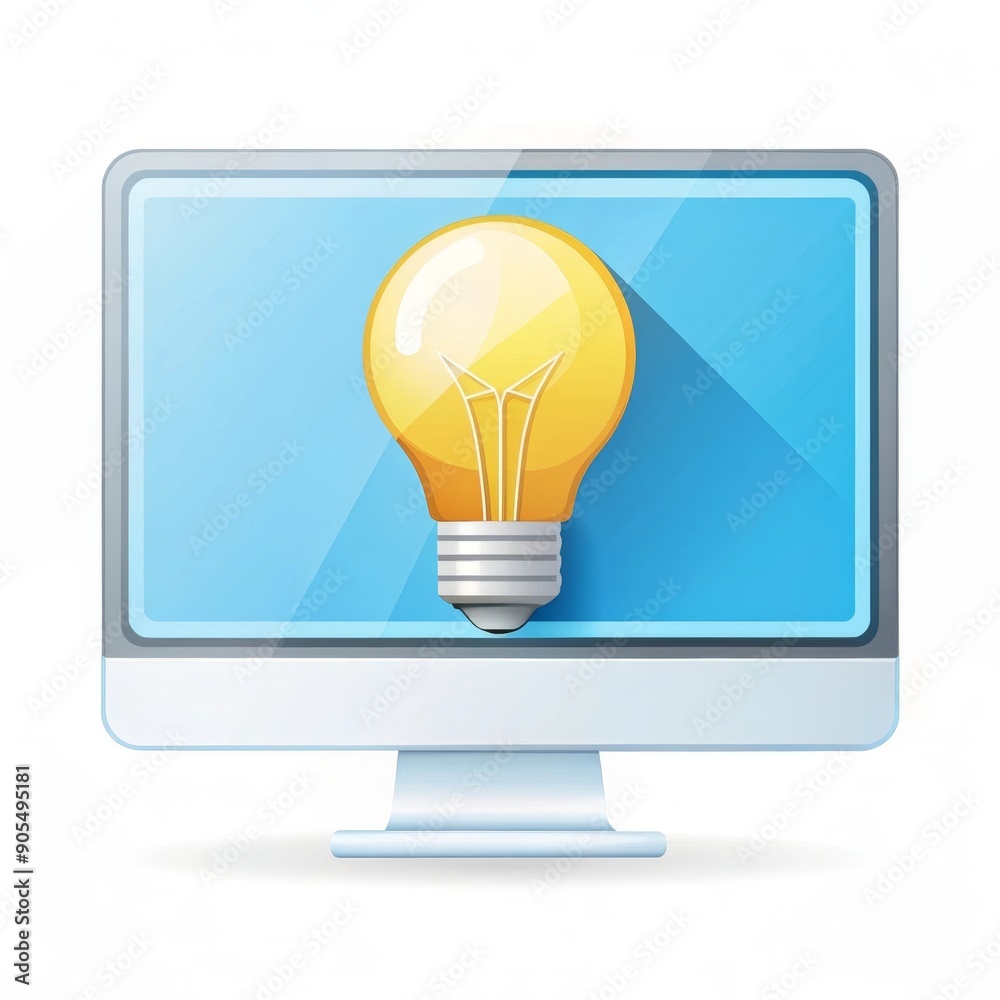A computer monitor with a lightbulb icon, symbolizing innovation, inspiration, knowledge, creativity, and digital ideas. A computer monitor with a lightbulb icon, symbolizing innovation, inspiration, knowledge, creativity, and digital ideas.