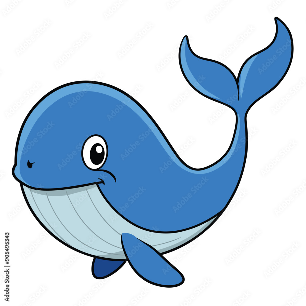 Obraz premium A Cartoon Blue Whale with a Big Smile and a Tail Fin