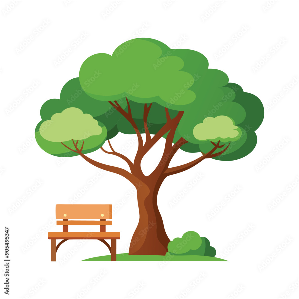 Naklejka premium A tree with a bench underneath art vector