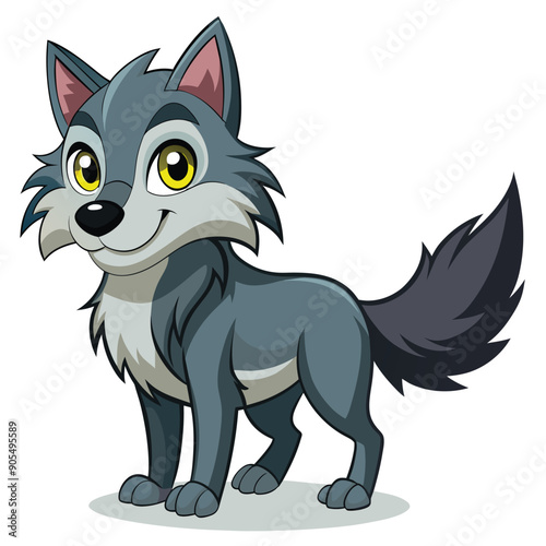 Cartoon wolf with big eyes and a bushy tail