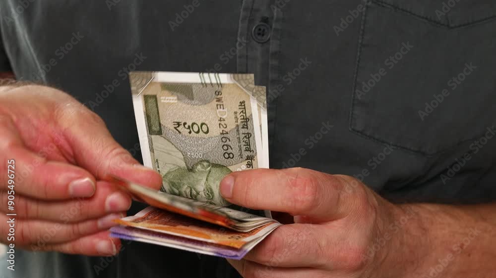 India finance, Counting money. financial concept. Counting cash in hand, 200 and 500 rupee notes