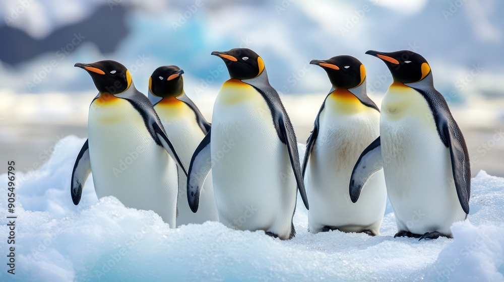 Fototapeta premium Antarctic bunch of penguins with an ice and snow