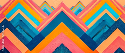 Vibrant abstract mountain peaks in bold colors, showcasing layers of orange, blue, and pink, perfect for modern design themes.