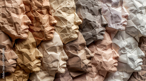 Wallpaper Mural Crumpled paper faces a different skin tone background, concept of  diversity and unity humanity. Torontodigital.ca