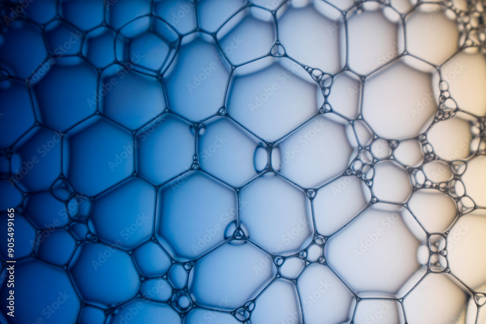 Naklejka premium Abstract background bio technology, macro photography foam and water with gradient background. Molecule multicolor backgorund
