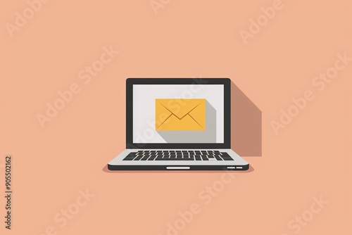 illustration of an open laptop with a yellow envelope on the screen, symbolizing email marketing against a solid background to emphasize simplicity and clarity Generative AI