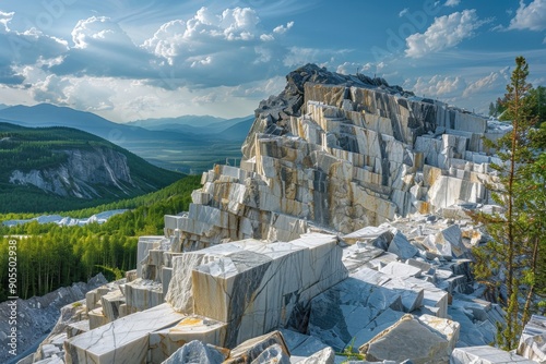 Marble Rock Formation in Italian Quarry at Ruskeala Mountain Park in Sortavala, Russia