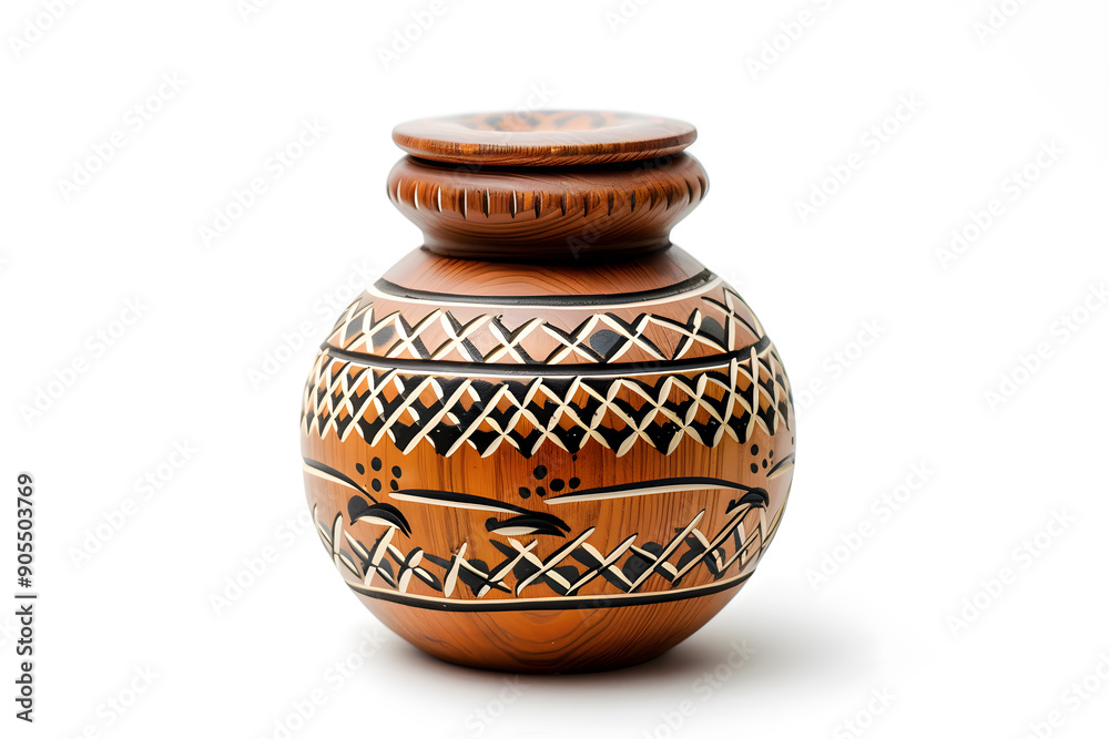 Decorative wooden and ceramic modern vase with geometrical ornament