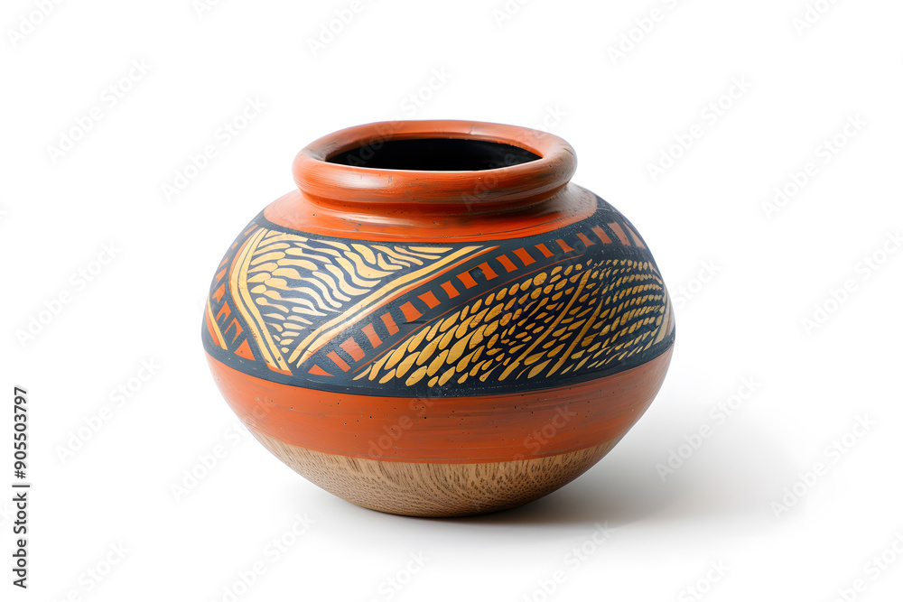 Decorative wooden and ceramic modern vase with geometrical ornament Decorative wooden and ceramic modern vase with geometrical ornament