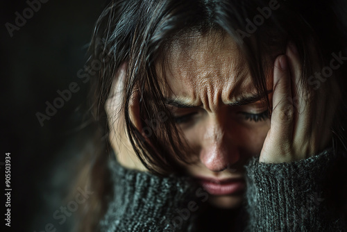 Photograph of a Victim Reacting to a Scam: A person holding their head in frustration after realizing they've been scammed. photo