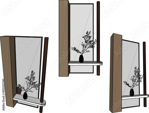 Vector sketch illustration design, silhouette drawing of furniture, cupboard, wardrobe, room partition