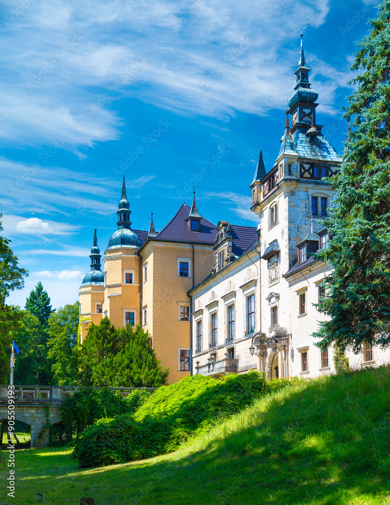 Beautiful Kliczkow Castle at sunny day, Lower Silesian voivodeship, in southwestern Poland