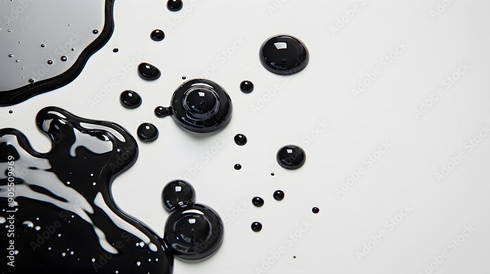 Drops and stains of black oil liquid top view on white background. Soy sauce, balsamic vinegar drops
Drops and stains of black oil liquid top view on white background. Soy sauce, balsamic vinegar drops