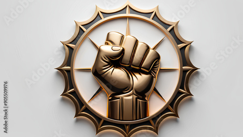 a gold fist with a white background,