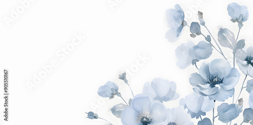 Watercolor blue floral frame on white background, pastel colors, with copy space for text. Elegant blue flowers, invitation wedding card