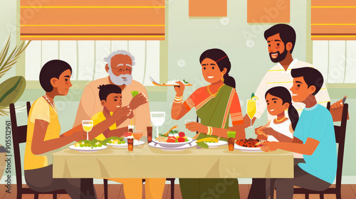 indian family having lunch at home on a dining table
