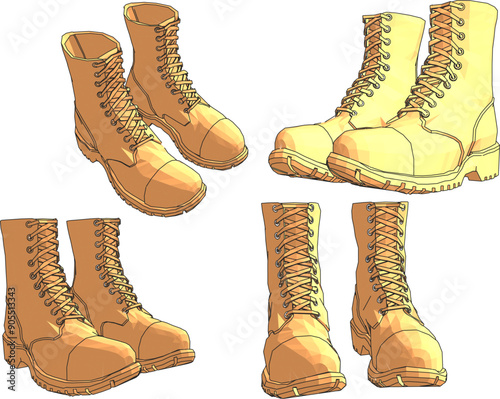 Vector sketch illustration of design of men's boots sandals for soldiers to wear in battle