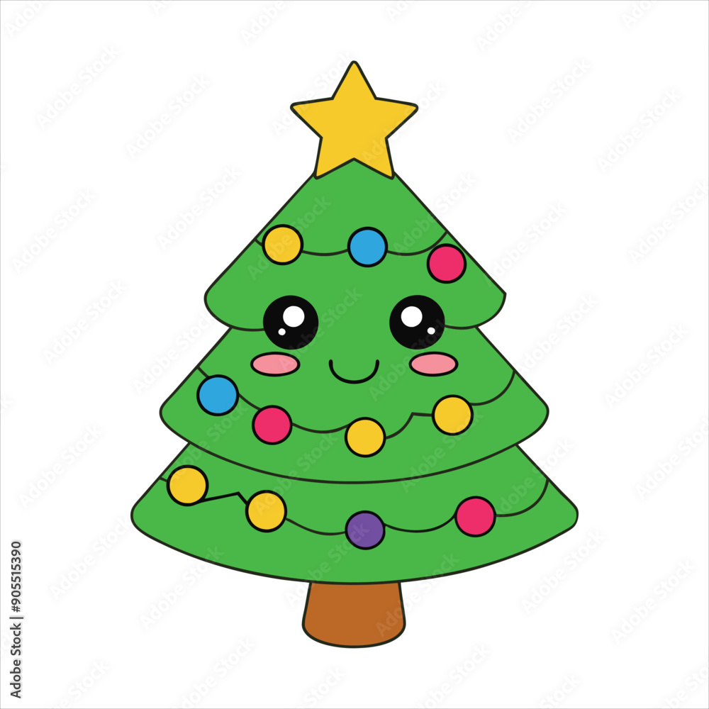 Fototapeta premium Christmas tree kawaii vector