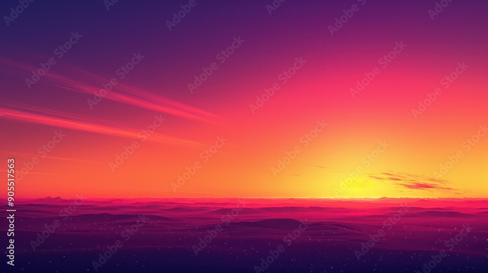 A stunning landscape showcasing a vibrant sunset with hues of purple, pink, and orange illuminating the horizon. A stunning landscape showcasing a vibrant sunset with hues of purple, pink, and orange illuminating the horizon.