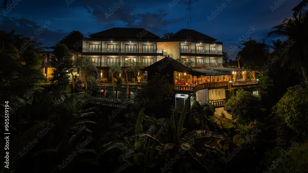 Hotel at night In Bali, Indonesia on April 25th 2024 Hotel at night In Bali, Indonesia on April 25th 2024