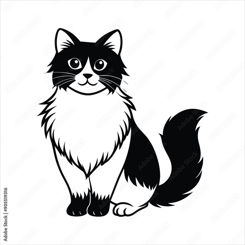 Obraz premium Cute Ragdoll Cat linocut vector