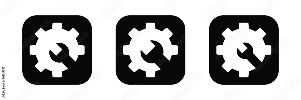 Gear settings icon set. Containing execution, process, system, evaluate, efficiency, operation, optimize icon . Vector illustration. Gear vector icon. Eps 10. Gear settings icon set. Containing execution, process, system, evaluate, efficiency, operation, optimize icon . Vector illustration. Gear vector icon. Eps 10.