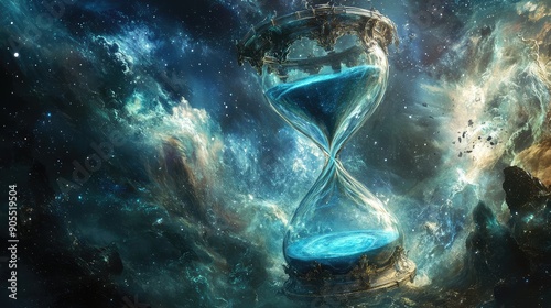 A fantasy image of hourglass in the space for Space Time in our 5 dimension universe galaxy concept. photo