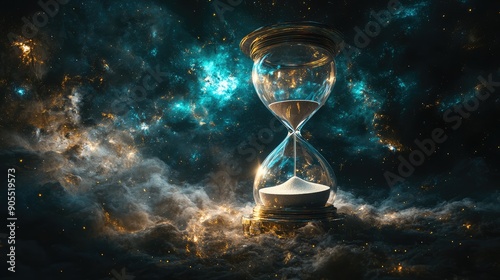 A fantasy image of hourglass in the space for Space Time in our 5 dimension universe galaxy concept. photo